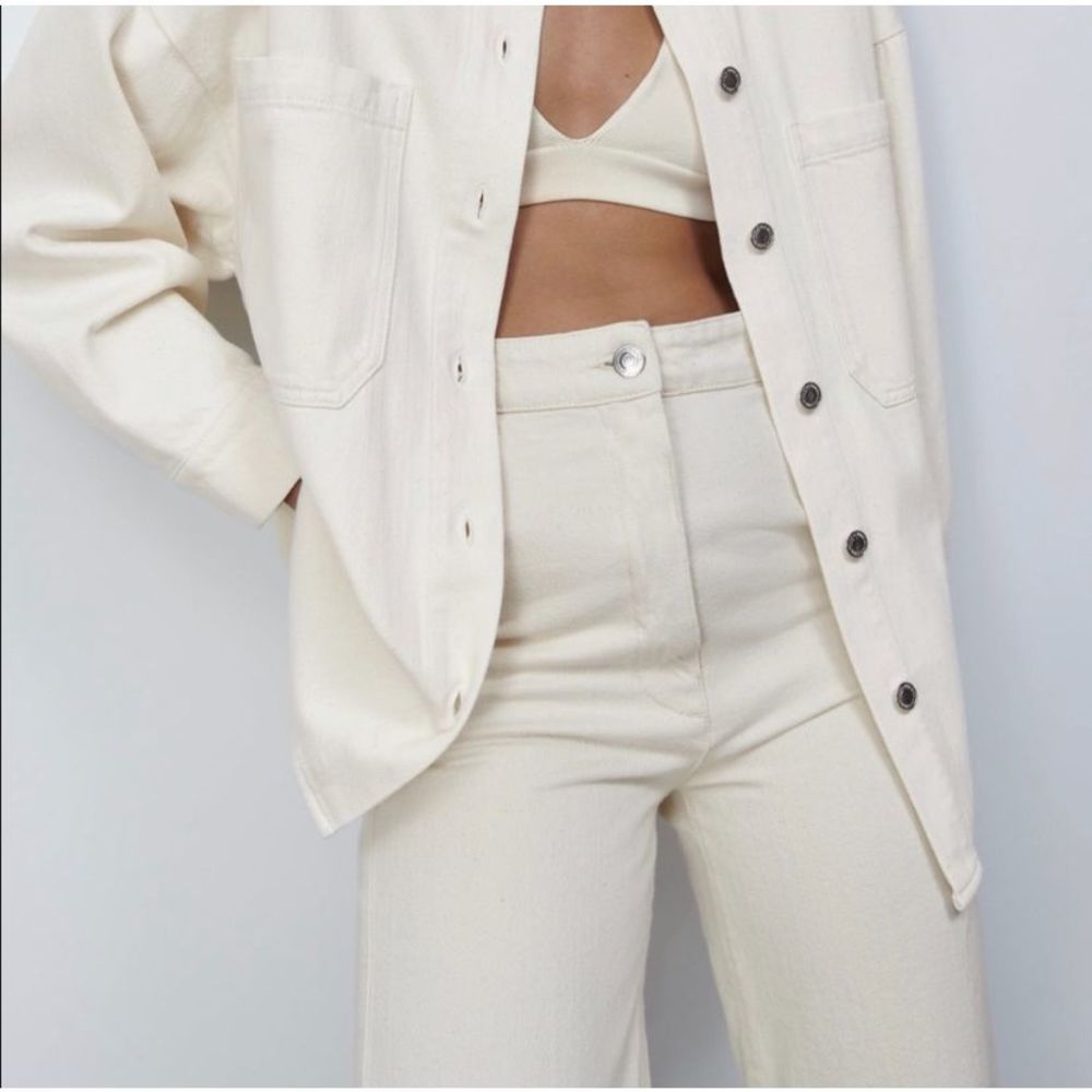 ZARA high rise straight wide leg beige denim jean